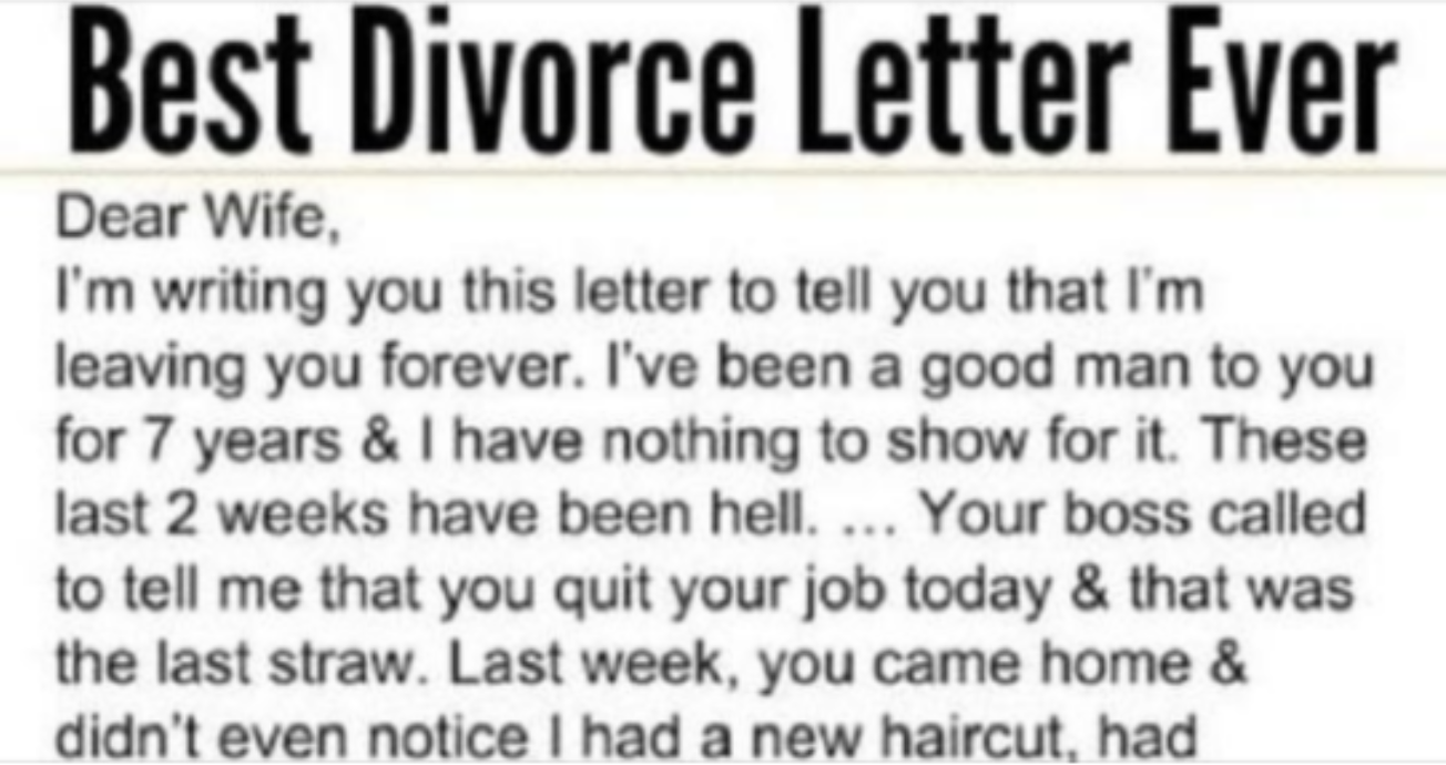 The Best Divorce Letter Ever!