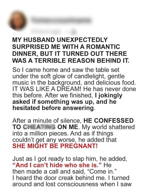 My husband unexpectedly surprised me with a romantic dinner, but there was a terrible reason behind it