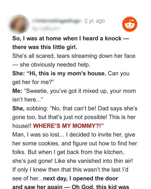 Woman Opens Her Door and Sees Crying Little Girl Who Claims Her Mom Is in the House