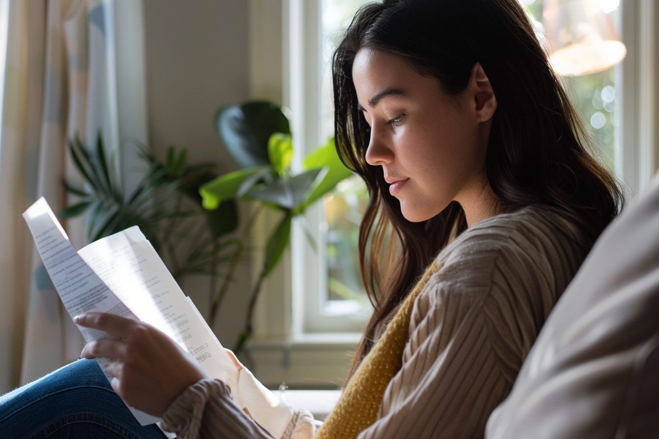 A woman reading documents | Source: Midjourney