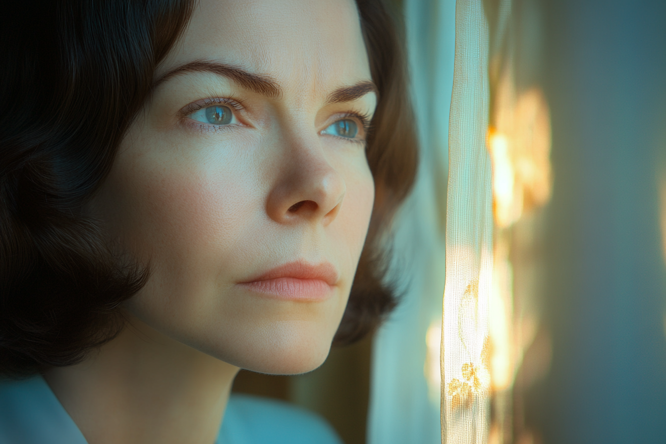 A woman looking outside a window | Source: Midjourney