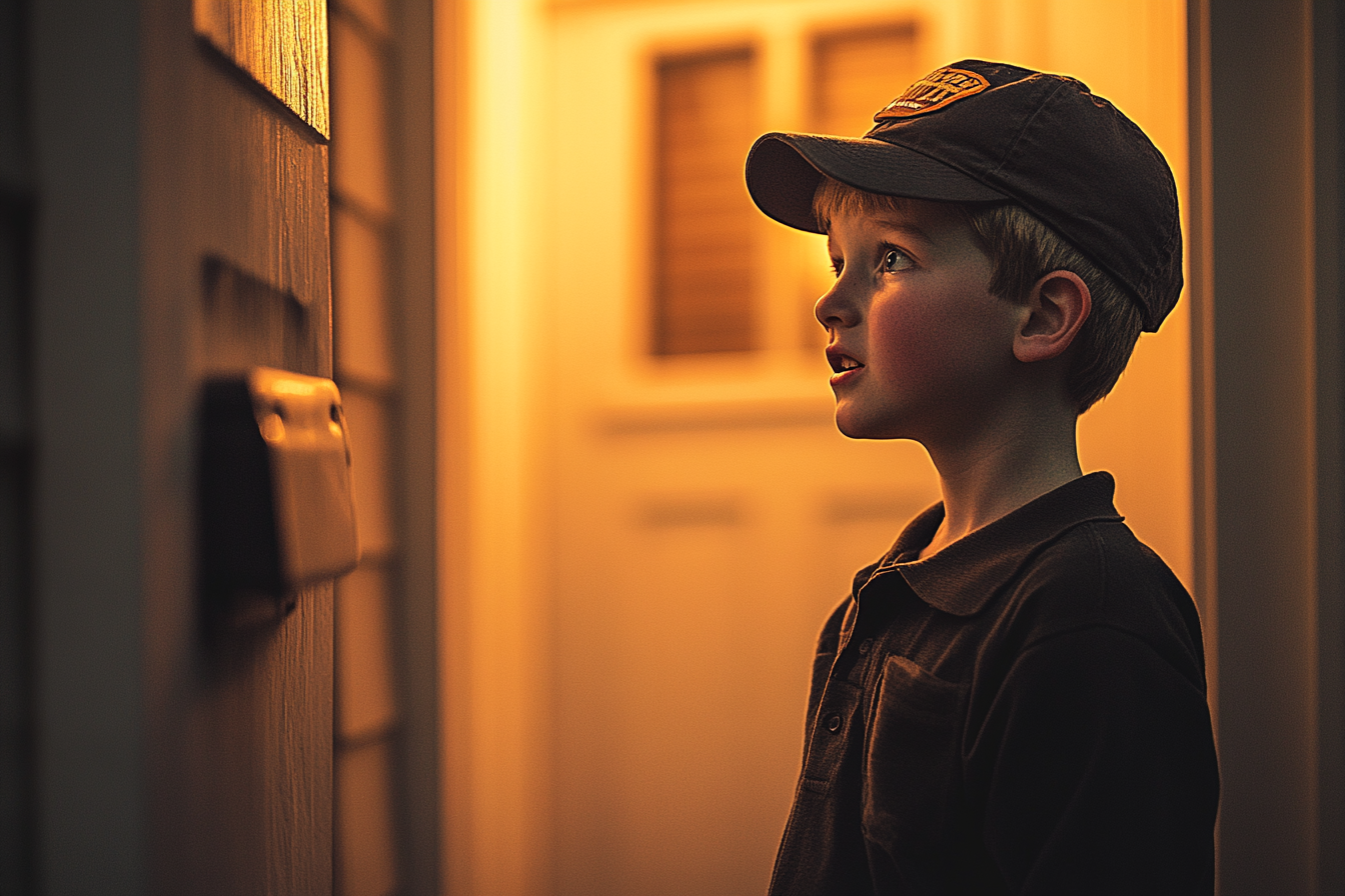 A shocked little boy at the doorway | Source: Midjourney